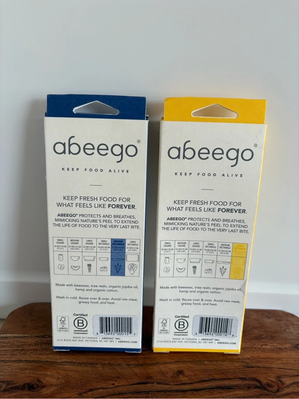 Abeego Reusable Beeswax Food Wraps - Medium (Blue) & Large (Yellow)